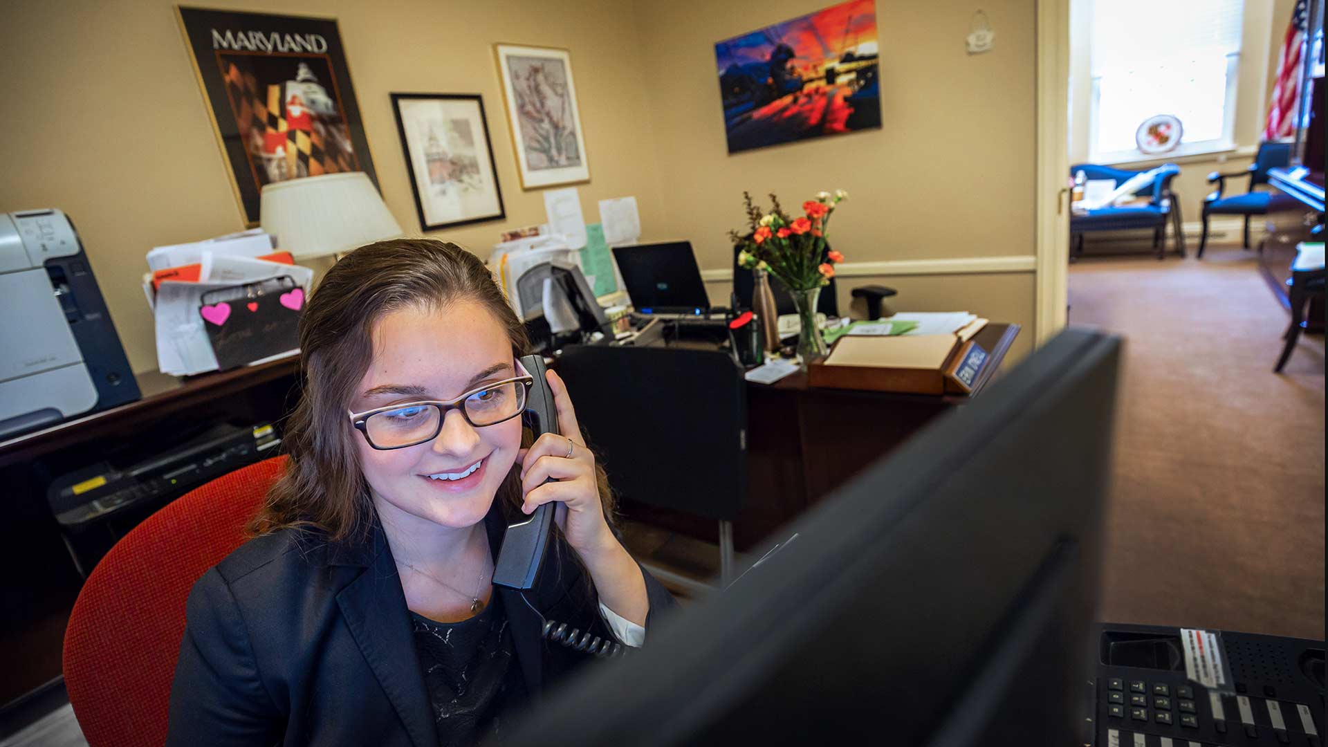 Emily Berry ’21 and eight other Terps, including Abby Rubeling '20 (below), are taking part in the Maryland General Assembly writing internship program this semester. (Photo by Stephanie S. Cordle)