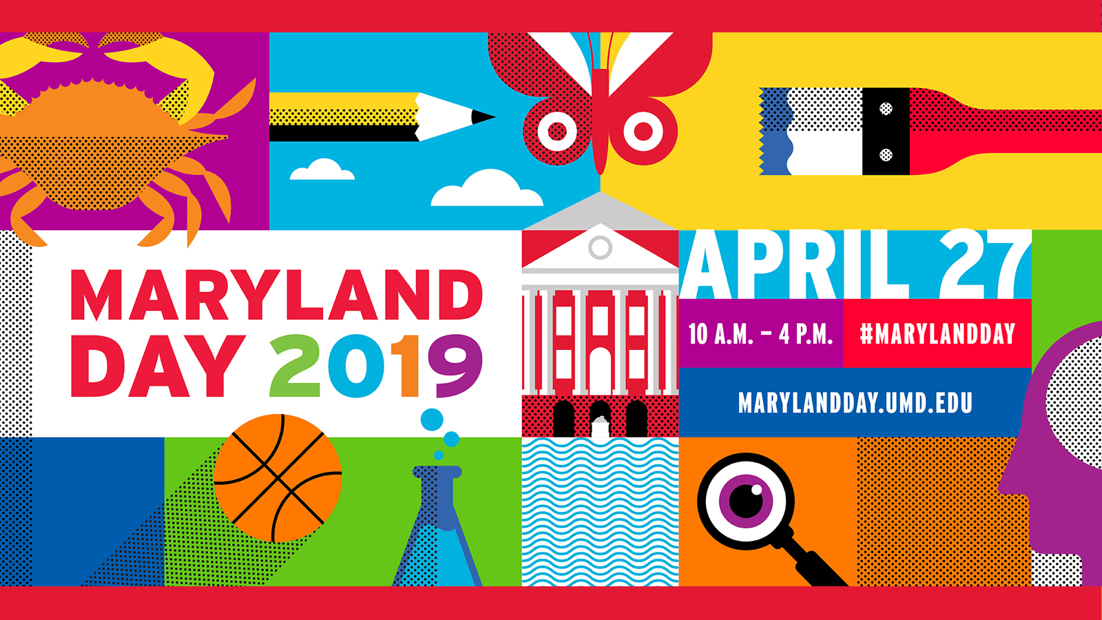 colorful illustrations surrounding Maryland Day event information