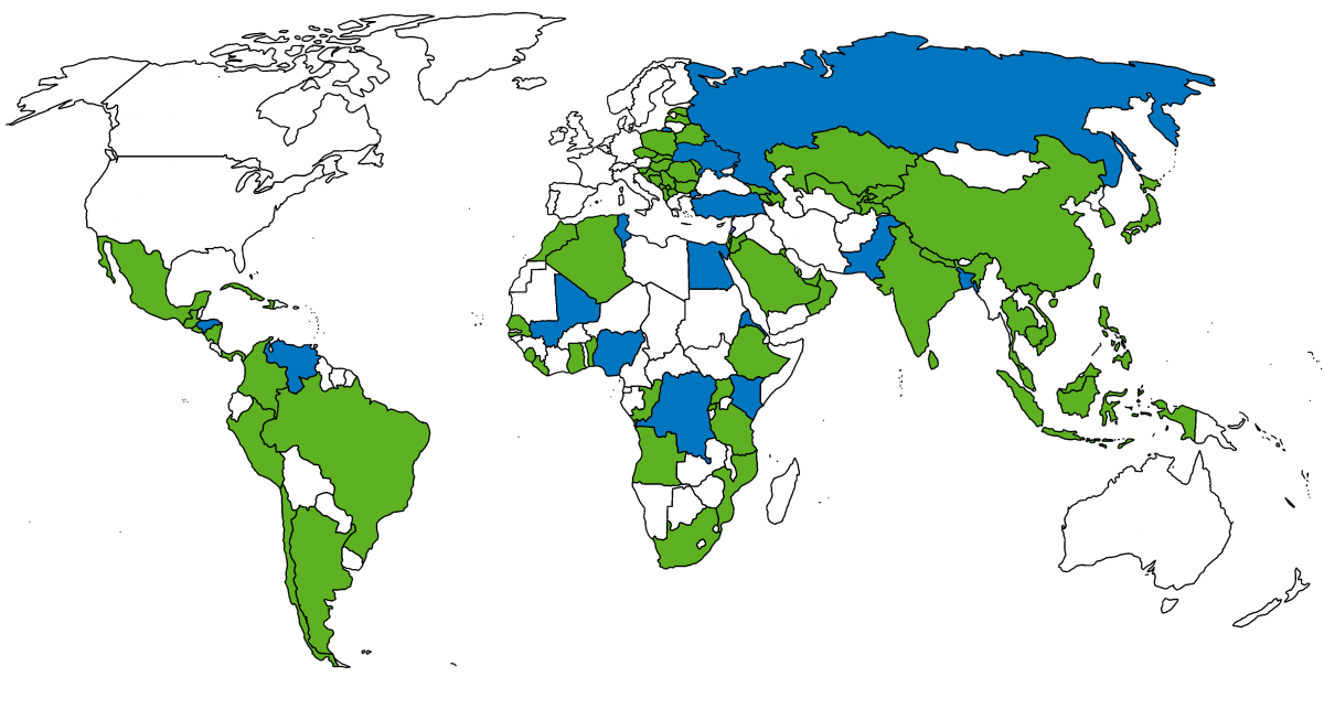 Map of preferred countries for Boren Fellowships